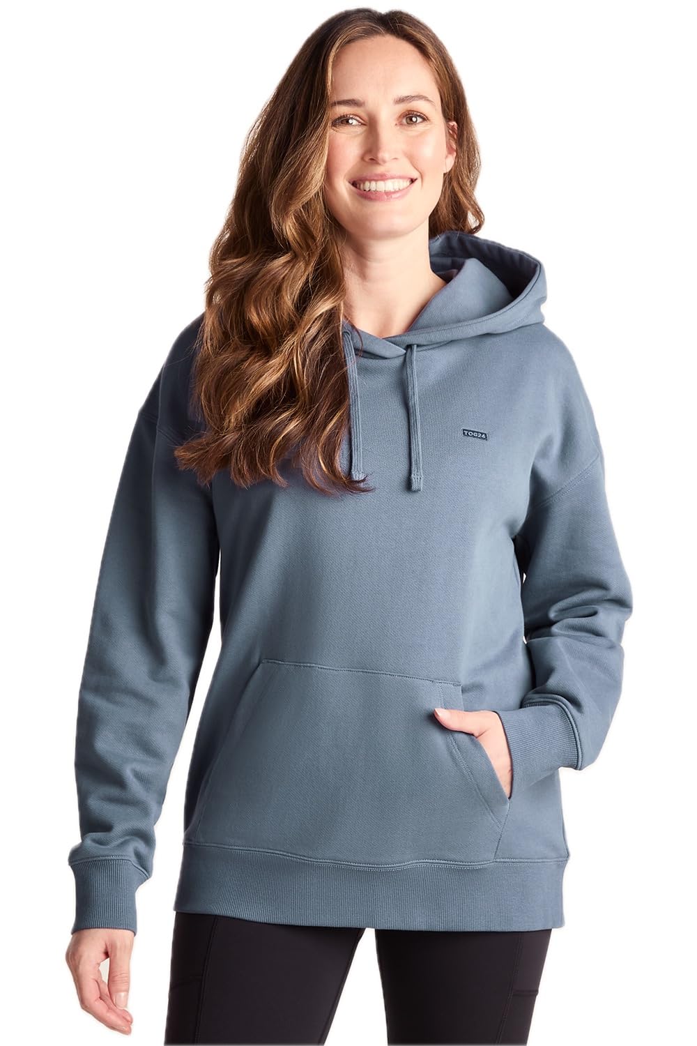 Tog24 Women's Smokey Blue Meera Hoody, Heavyweight Cotton, Loop Back Hoodie With Kangaroo Pockets, Hooded Sweatshirt
