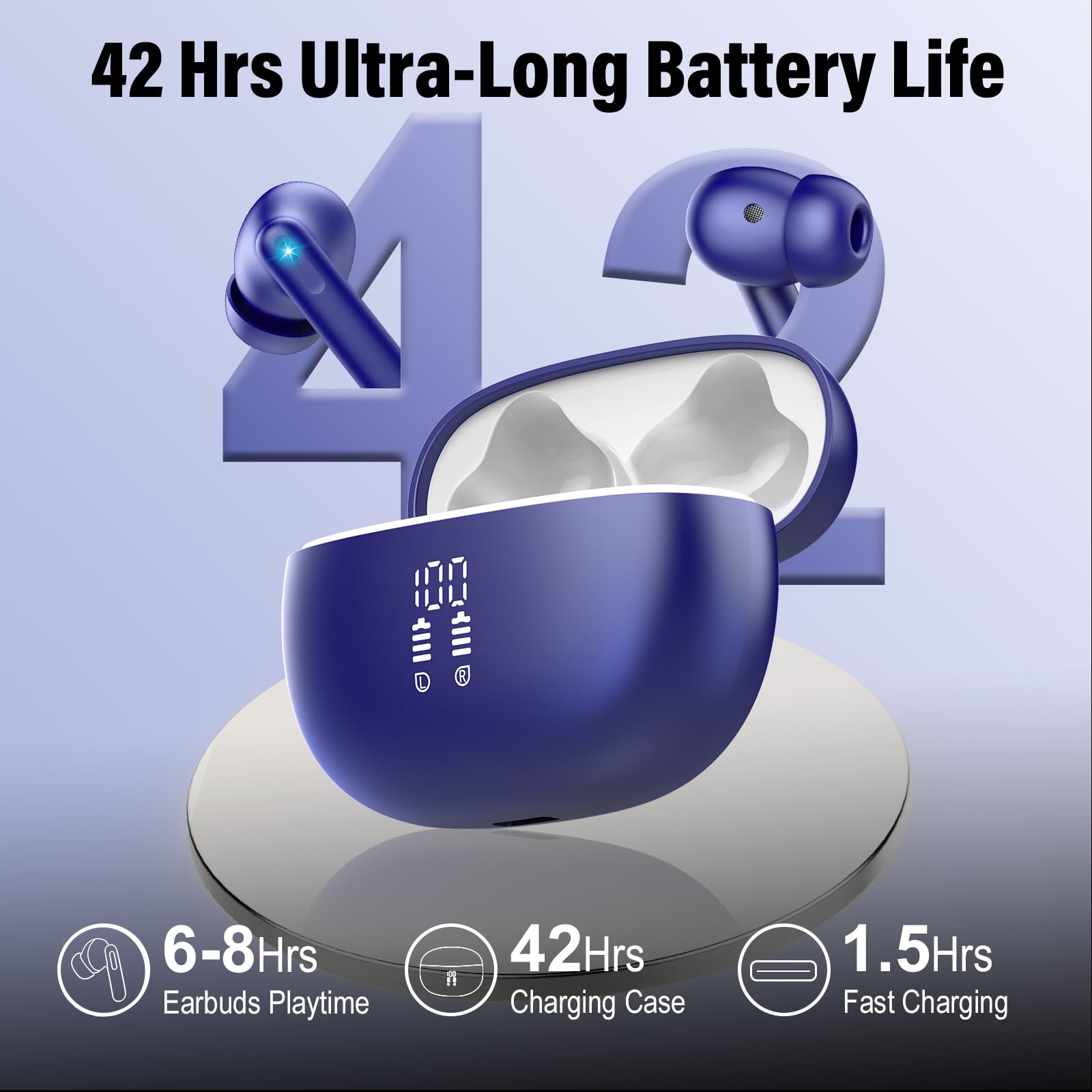 VEKJ AI Auriculares traductor en Tiempo Real, Auriculares Traductores de 164 Idiomas con Audio y Videollamadas, 42H 3 en 1 Cascos Inalambricos Azul