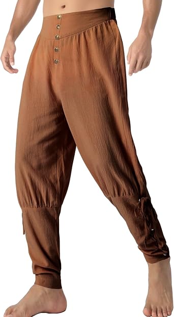 Pirate Pants Mens Renaissance Medieval Ren Faire Viking Ankle Banded Lace Up Trousers