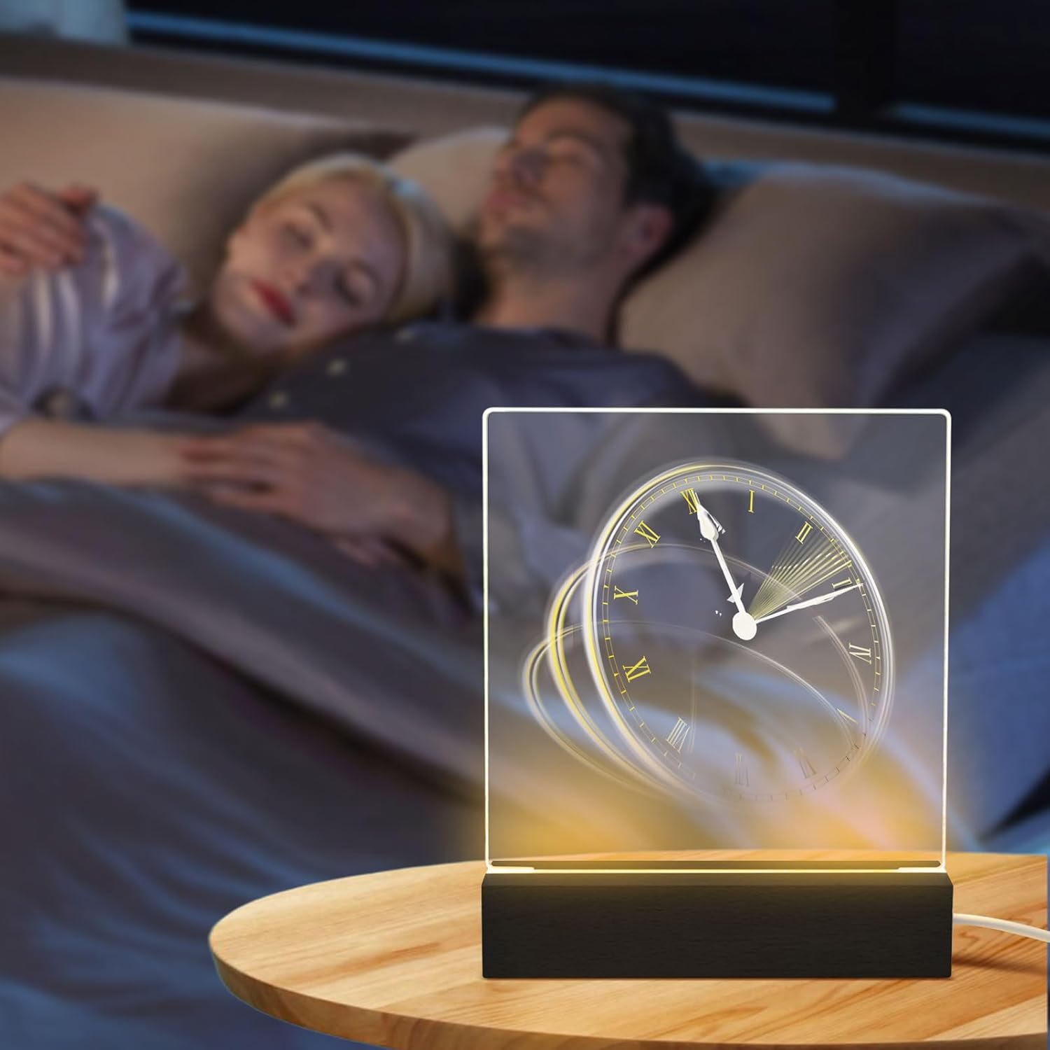 12.4 Inch Rectangular Wood Display Pedestal Black, Wooden Rectangle Led Lights Display Base, Crystal Wooden Lighted Base Stand for Acrylic Glass Resin Art Pedestal Paperweighs Warm Color