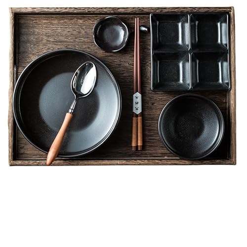 XVVX食器セット:お皿、カップ、スプーンなど。陶器製の食器セット。急須セット ポット 手作り陶磁 高温焼成 保温性 耐久性 急須 湯呑み セット茶器揃 一人暮らしやアウトドアなどに最適です。食器洗い機対応。家庭用 、母の日 父の日 誕生日 贈り物 (ブラ