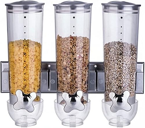 Dispensador giratorio de alimentos, caja de almacenamiento de granos, dispensador de cereales montado en la pared de tres barriles con interruptor