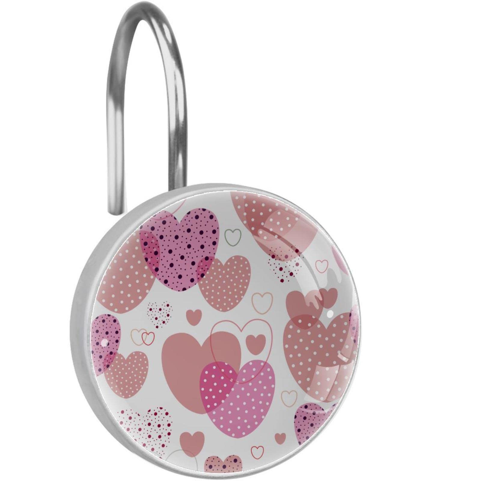 Crochets rideau de douche cœur rose en acier inoxydable x12