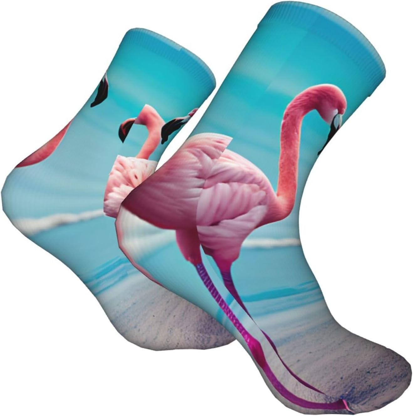 Flamingo Beach Print Boot Socks For Women Moisture-Wicking Men Walking Crew Socks For Hiking Boots Outdoor