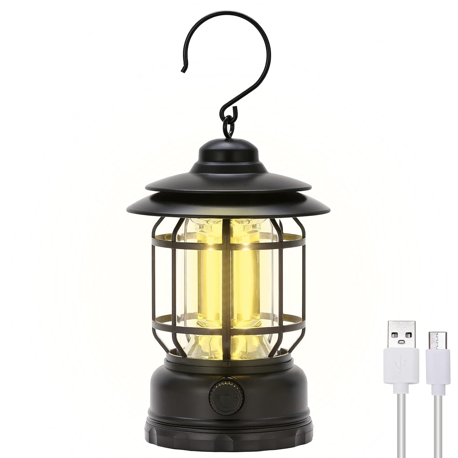 High Capacity Portable Lanterns with Metal Handle and Rechargeable Solar Panal | Ultra Bright LED Light with USB Charge Input Output Camping Lightweight Power Bank for Outdoor (Black)