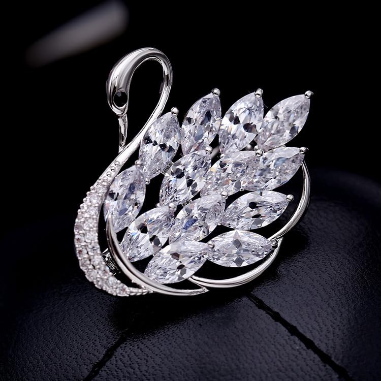 Image of Luxurious and Sophisticated 14K Gold Swan Brooch with Sparkling Moissanite, Stunning Animal Inspired Crystal Corsage, Trendy Trench Coat Accessory