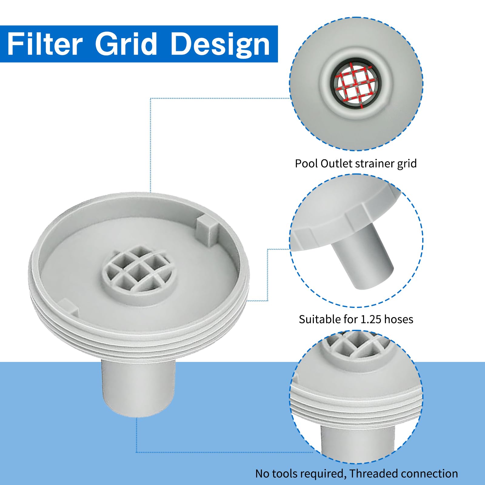 Conector de Filtro de Piscina,Conector de Chorro de Agua para Piscina 32mm,Accesorios de Piscina,Filtro de Salida de Piscina,Conector del Colador de la Piscina,para Piscina sobre