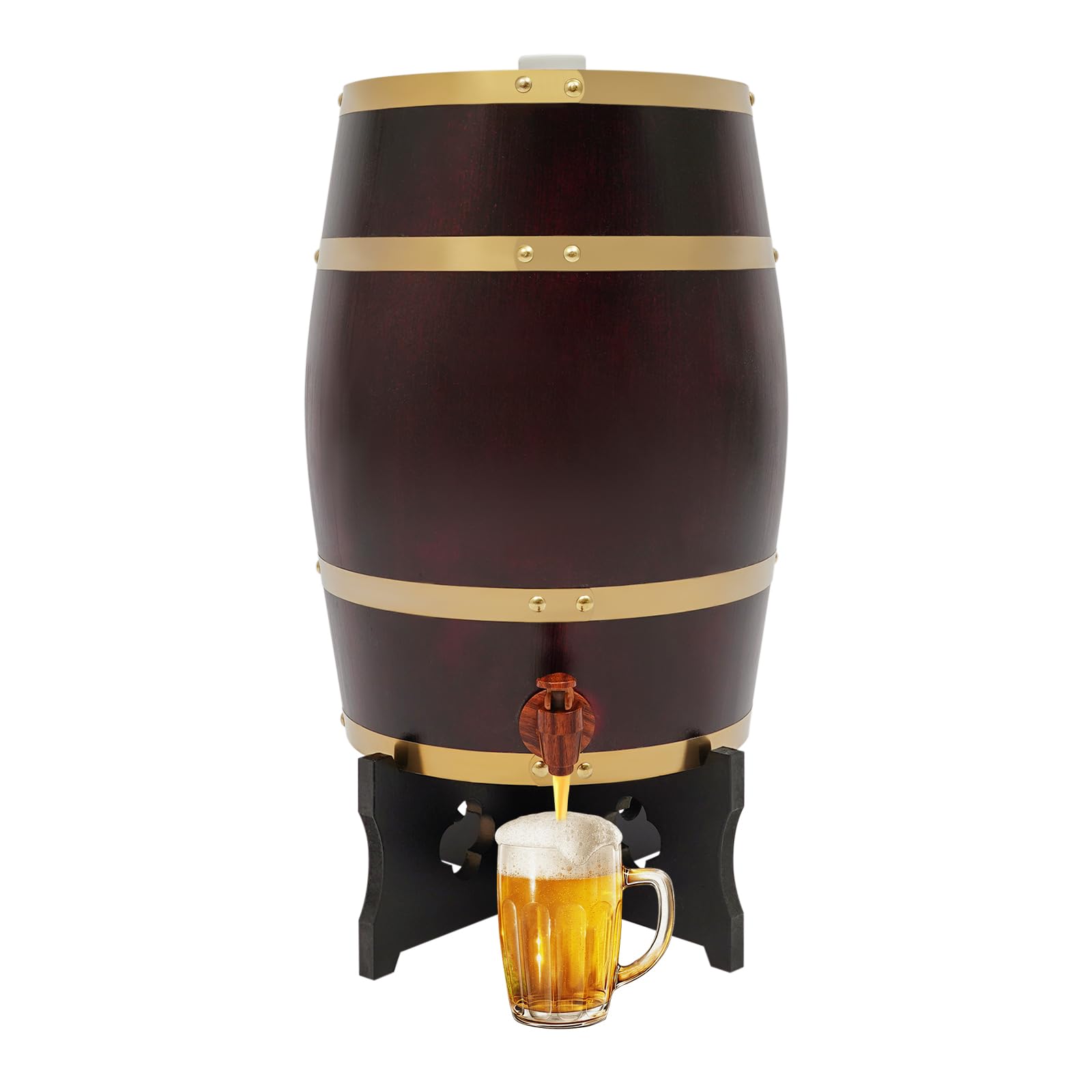 15L/4Gal Wood Wine Barrel, Vertical Wooden Whiskey Barrel with Base and Faucet, Decorative Wine Barrel Bucket Dispenser for Home Indoor Outdoor Bar Summer Party Decor (Vintage Color, 4Gal)