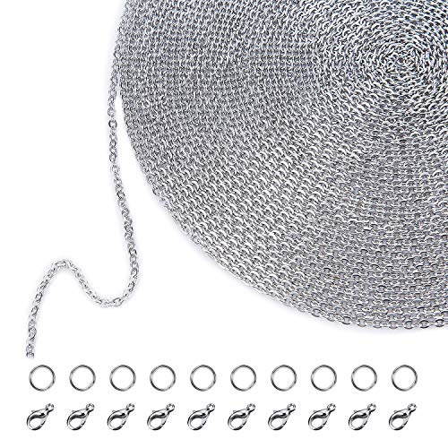 33 Füße Edelstahl DIY Link Kette Halsketten mit 20 Karabiner Verschlüsse und 30 Sprung Ringe für Schmuck Herstellung, 1,5 mm