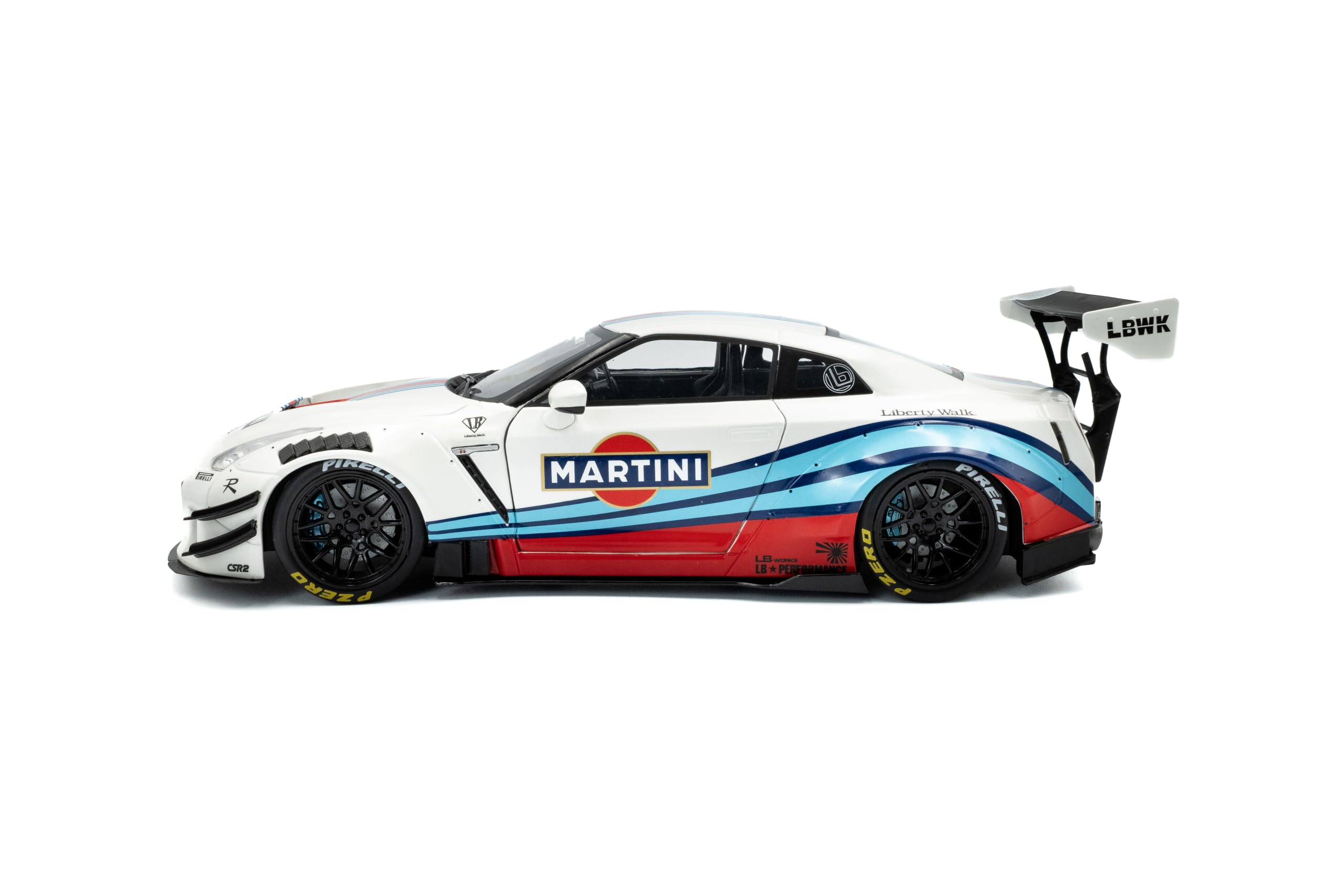 Solido Nissan GT-R R35 Liberty Walk 2.0 - Estremamente tonificato JDM Racer, Martini, Kit Corpo Ampio, Diecast modellino Auto, Bianco, 1:18