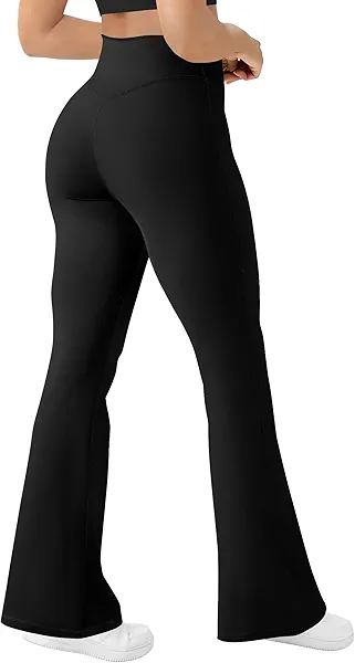 AB-Eleven Women's Yoga Pants Bootcut Flare Leggings Flared Bell Bottom Leggings High-Waisted Workout Pants Tummy Control Black