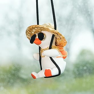 Rear View Mirror Accessorie Car Duck Decor Truck Rearview Hanging Ornament Things for Women Men Swinging Ducks Charm Automotive Interior Gadgets Valentines Decorations Ducks Gifts for Dad Mom Her Him