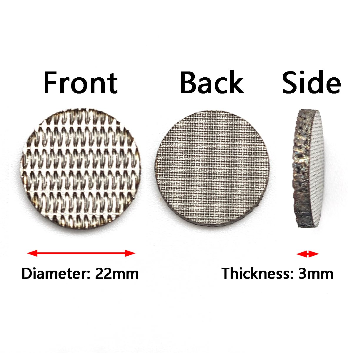 Disco filtrante sinterizzato in acciaio inossidabile 304 Piastra a rete rotonda da 8 mm 20um a 5 strati(22mm x3mmx 10pcs)