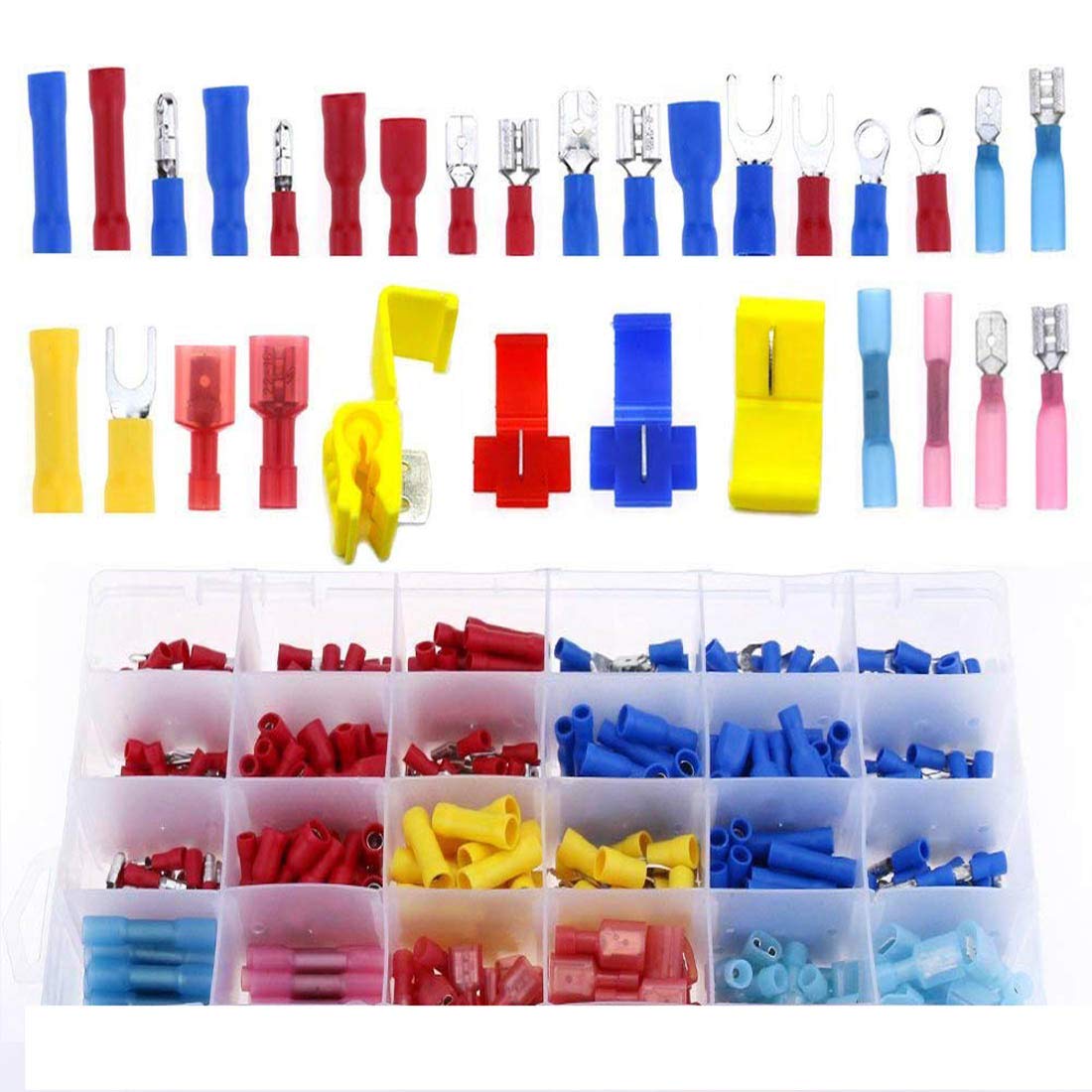 DIY Crafts Gauge Nylon Waterproof Electrical Insulated Quick Splice Fork Butt Bullet Spade Butt T-Tap Crimp Terminals Connectors Mix Assortment Kit Box (100 Pcs, Random Mixed)-image-30