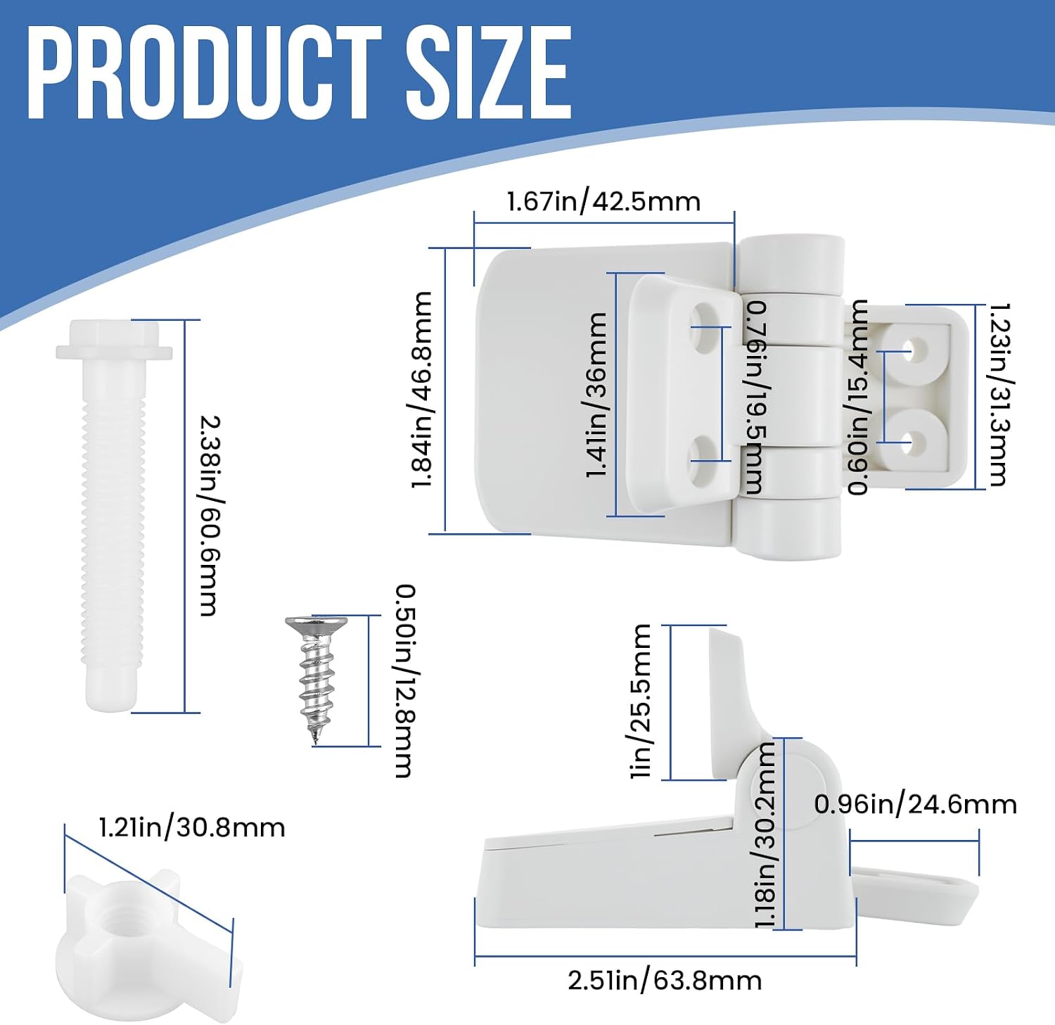 PP Plastic Toilet Seat Hinges Replacement Set with Screws and Connectors | Quick and Easy Install, 1Pair Practical Seat Hinges Hardware Replacement Kit for Bathroom Wooden Toilet Lid