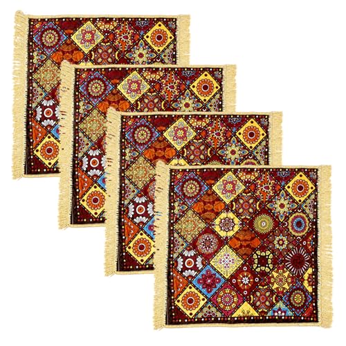 Image of BENAVJI Traditional Floral Printed Carpet Rug for Living Room | Soft Floor Mat with Decorative Tassel Border | Anti-Skid Multipurpose Area Rug for Bedroom, Hall & Home Decor Pack of 4