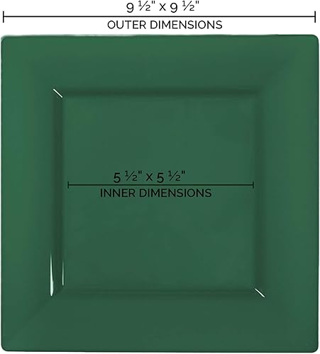 Miniatura 2 de Platos de plástico desechables – Platos cuadrados resistentes – Suministros para fiestas a granel para todas las ocasiones (verde cazador, platos