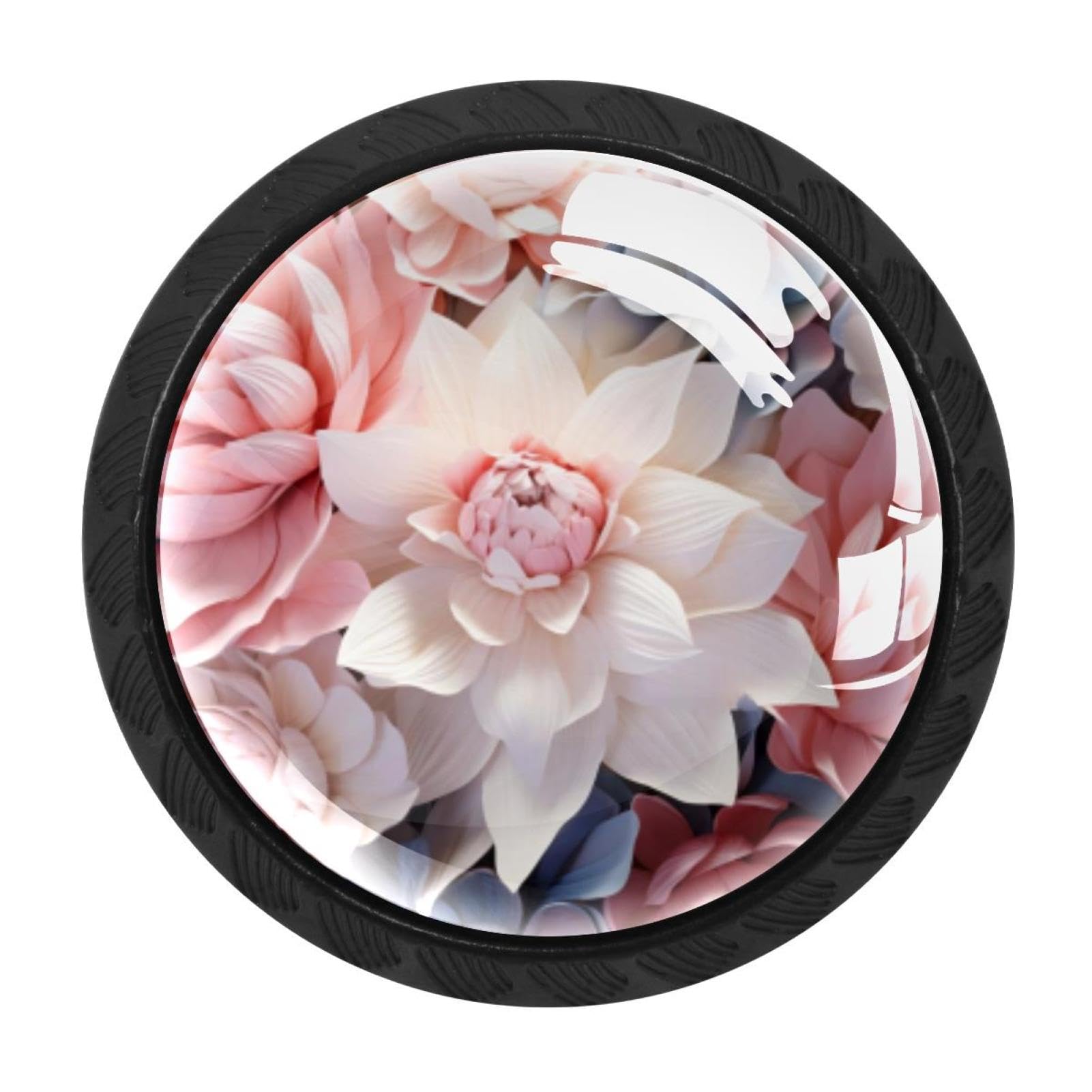 CHENZZZZ 4 Pack Flower Petal Dresser Drawer Cabinet Knobs Round Crystal Glass Knobs Pulls Handles for Kitchen Wardrobe Cupboard Door Hardware