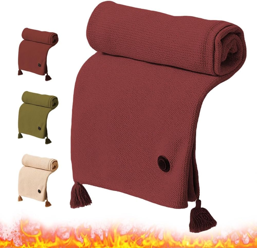Peamoo Red Usb Heated Shawl, Portable Electric Heated Shawl Wrap,Wearable Heated Blanket With Zipper,Usb Shawls Wrap,Washable Throw Blanket With Three Temp Settings For Home Travel Camping (Red)