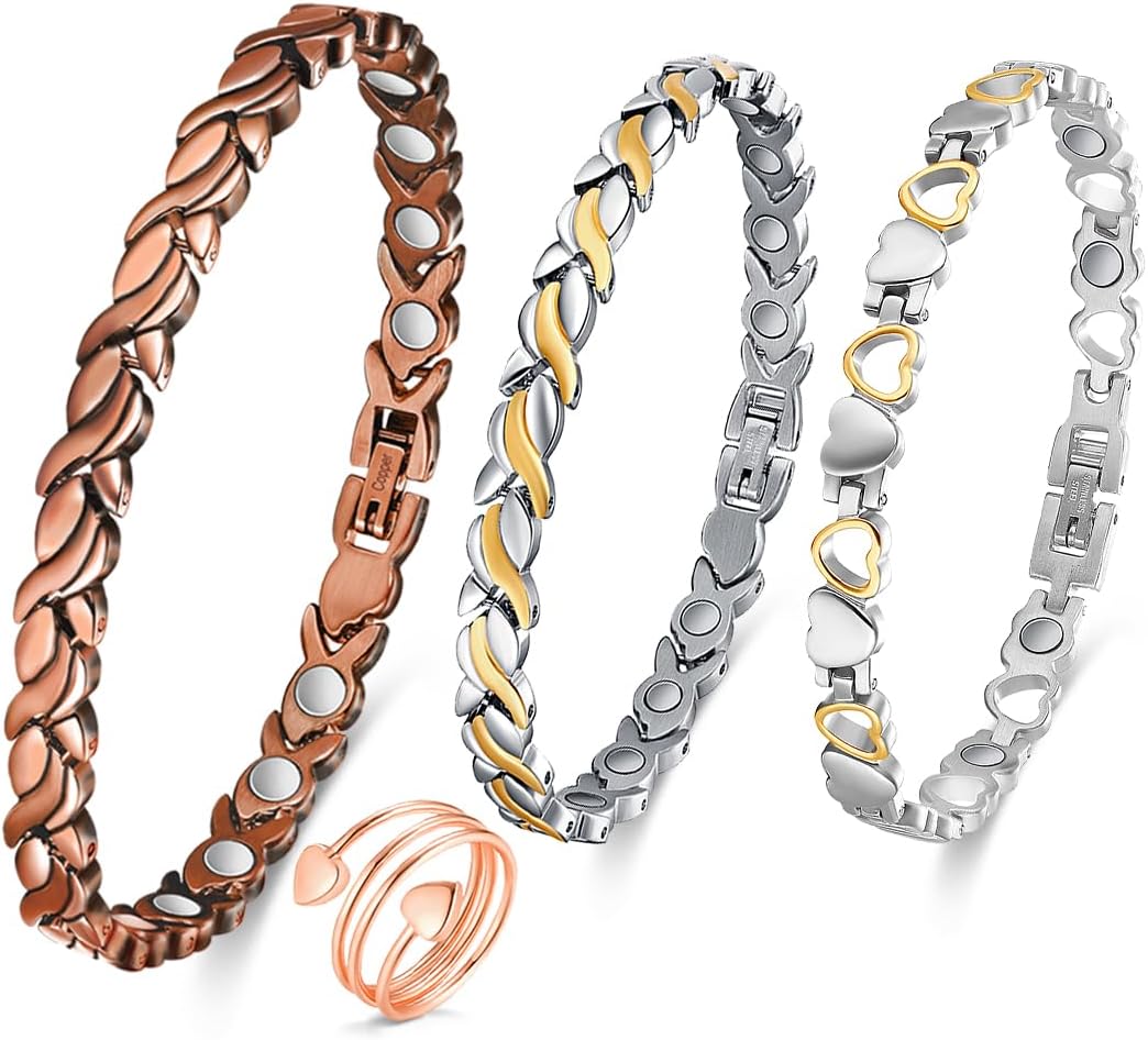 Copper Ankle Bracelet for Women Titanium Steel Bracelet & Copper Ring with Adjustable Tool