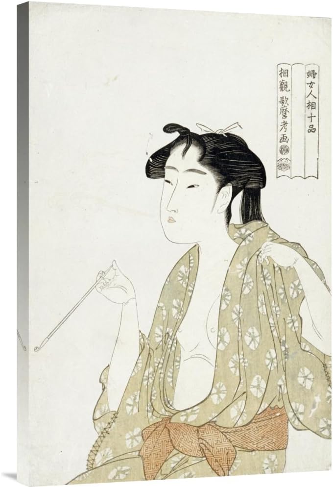 Global Gallery Budget GCS-265701-30-142 Kitagawa Utamaro Portrait of A Woman Smoking Gallery Wrap Giclee on Canvas Print Wall Art