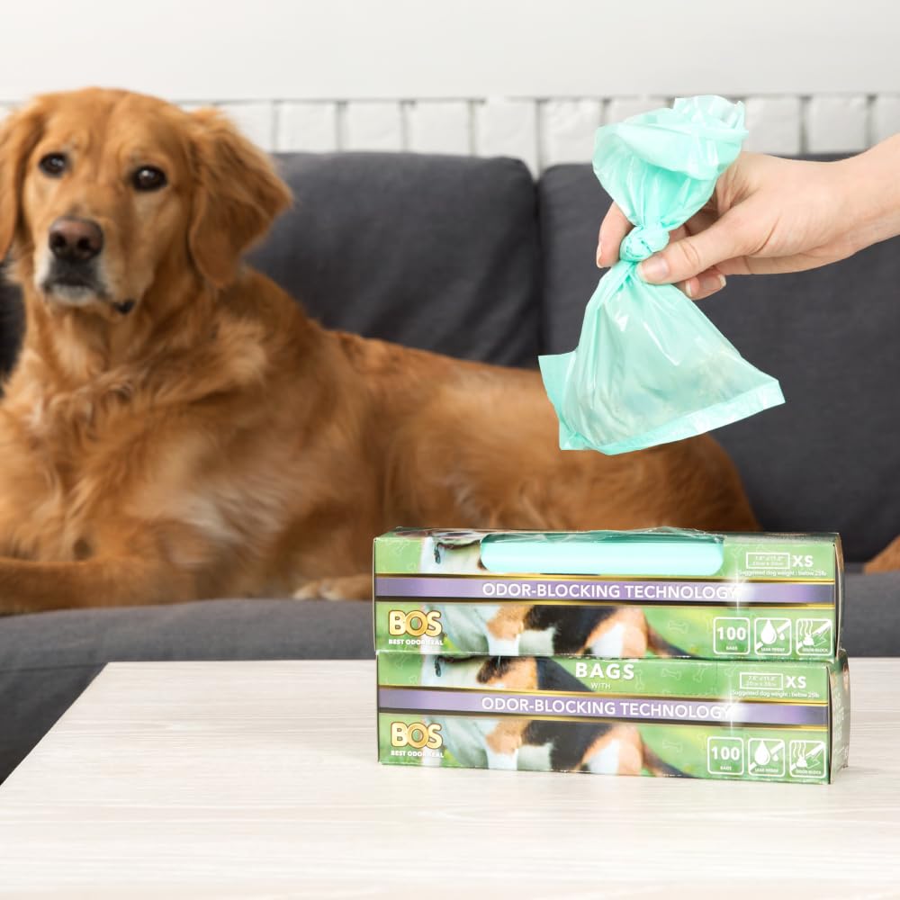 BOS, Geruchsversiegelnde Hundekotbeutel für Abfälle, Einwegbeutel, geruchs- und geruchsfrei, Größe: XS, Farbe: helles Minzgrün