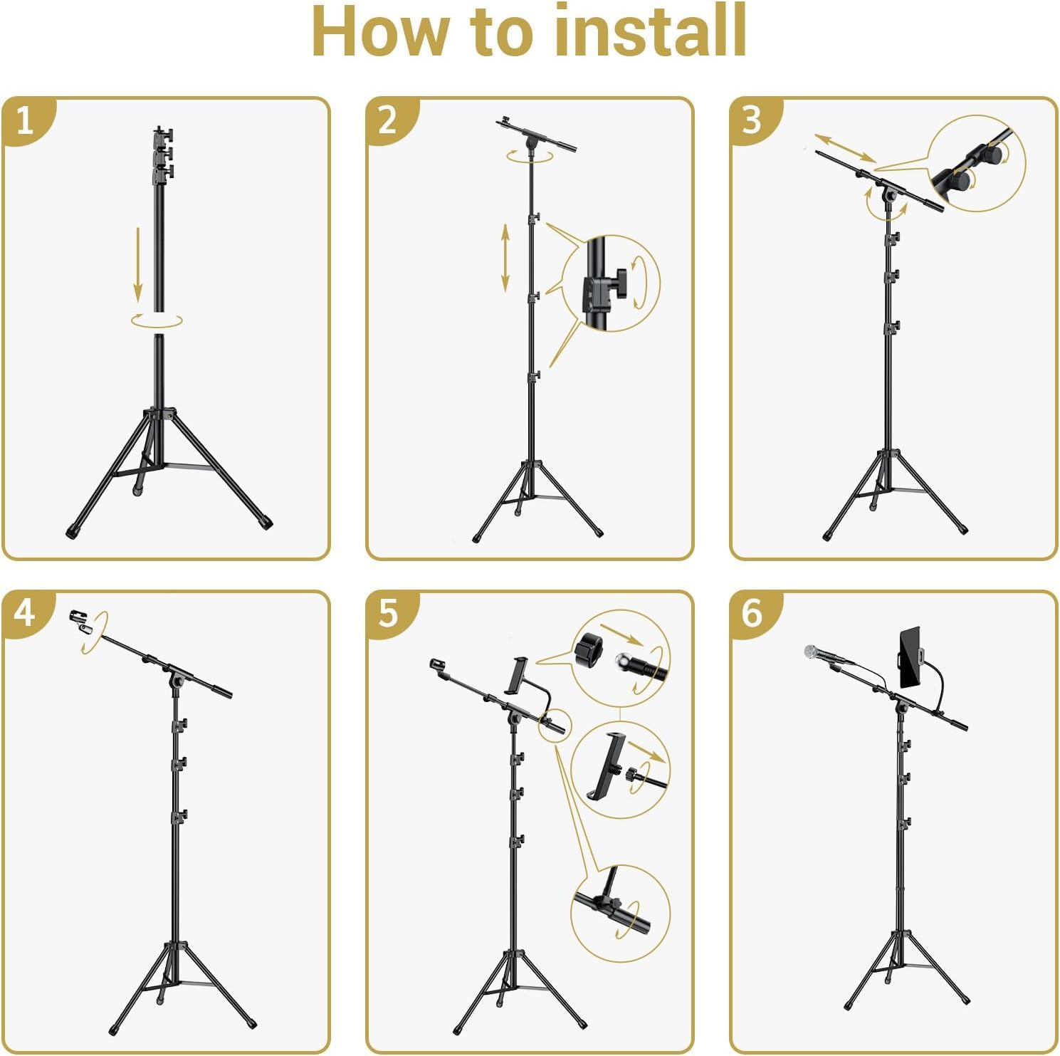 Trépied pour micro - Réglable - Compatible avec Blue Yeti Shure SM58 SM57 SM48 Samson Q2U Fifine K6 K688 AM8