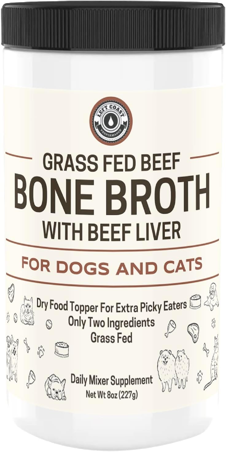 8oz Beef Bone Broth Powder for Dogs and Cats - Human Grade Grass-Fed for Picky Eaters - Supports Joints and Gut Health - Single Ingredient Dog Food Topper for Dry Food