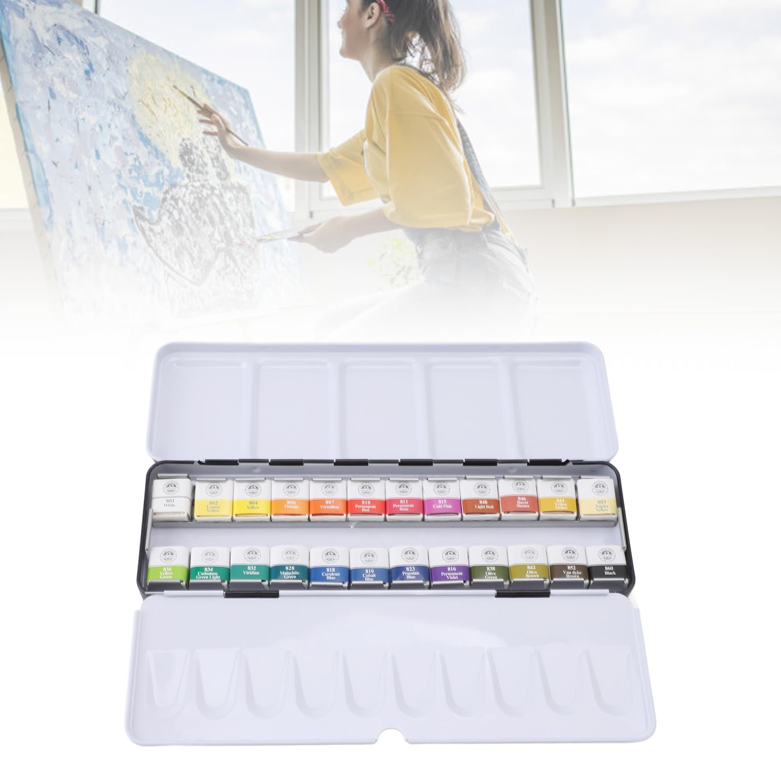 CDQL Aquarellfarben-Set, 24 Farben, Hochwertiges, Festes Aquarell in Blechdose, Paletten-Set, Kunstpigment-Set, 24 Lebendige Farben (24 Farben)