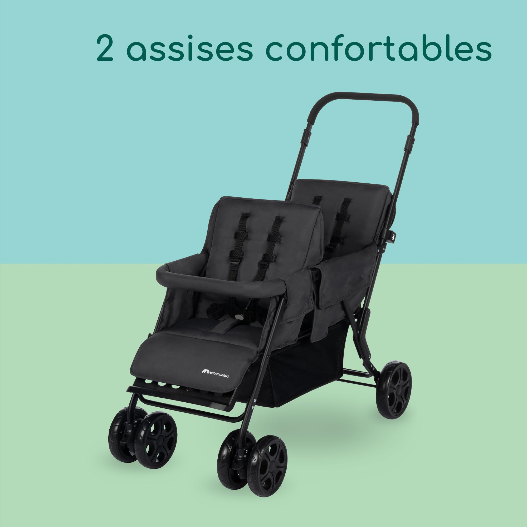 Bebeconfort Teamy Poussette double pour enfants d'âges rapprochés, Poussette double compacte, De la naissance à 4 ans, jusqu'à 22 kg, Mineral Graphite
