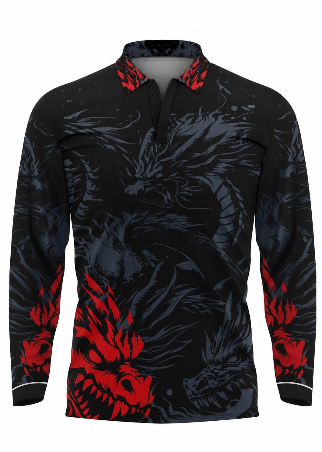 Madrd Full Men’s Dragon Print Poly Blend Polo T-Shirt with Long Sleeves, Collared Sports Jersey for Cricket, Training, Outdoor Games and Casual Wear-image-25