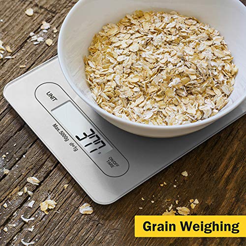 Bamoer Digital Kitchen Scales LCD Display Food Scale with Tempered Glass Cooking and Baking Electric Food Weighing Scales 5kg/ 11lb Accurate Kitchen Scale - Thumbnail 3