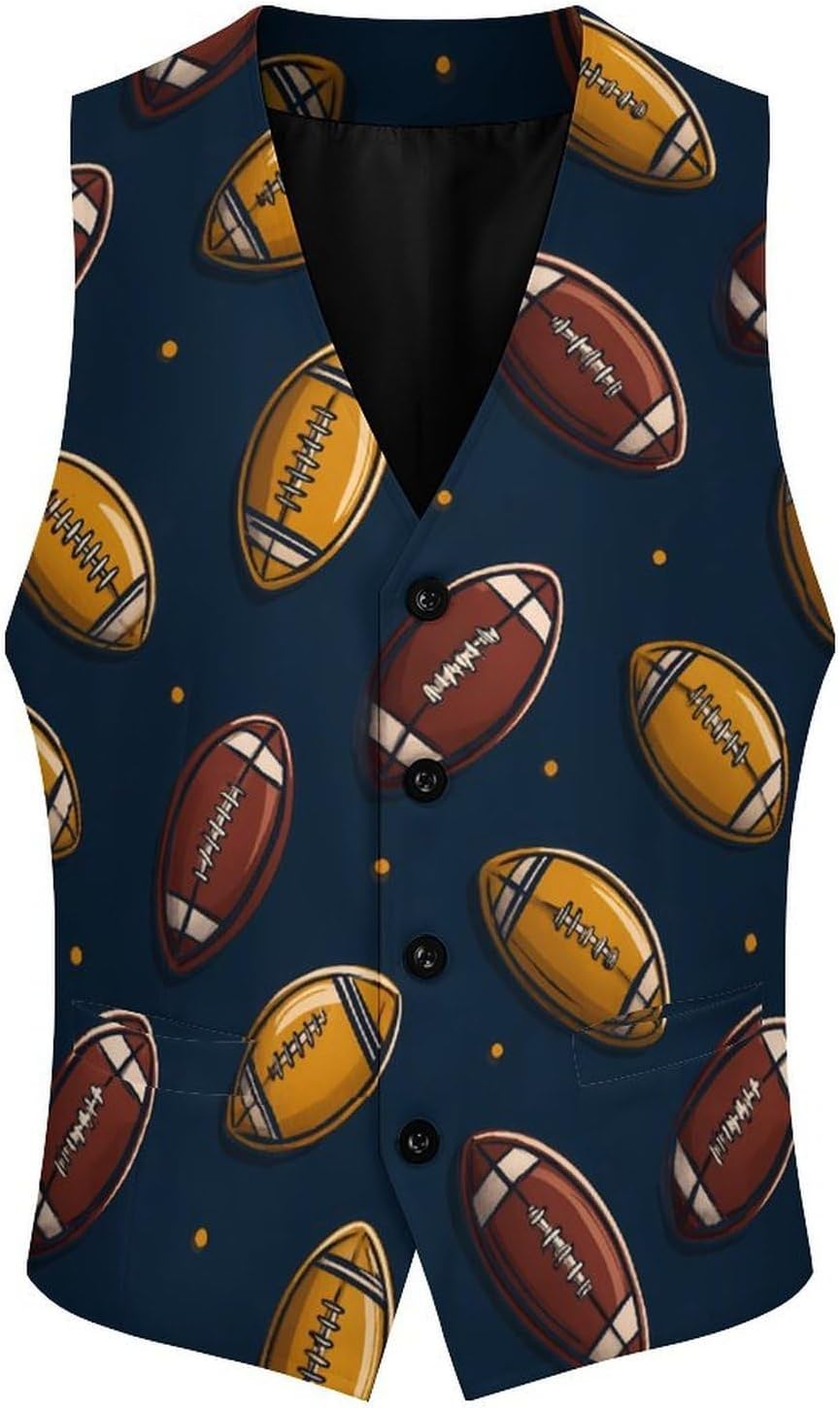 Football Rugby Men's Suit Vest Slim Fit Formal Business Casual Dress Waistcoat Vests for Suits Or Tuxedo