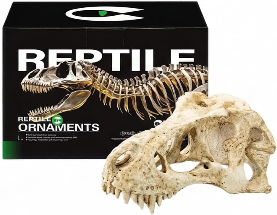 CLEEN T-Rex Skull Reptile Hide - Dinosaur Bone Terrarium Decor for Lizards Snakes Bearded Dragon, Realistic Fossil Cave Aquarium Tank Accessories (Large)