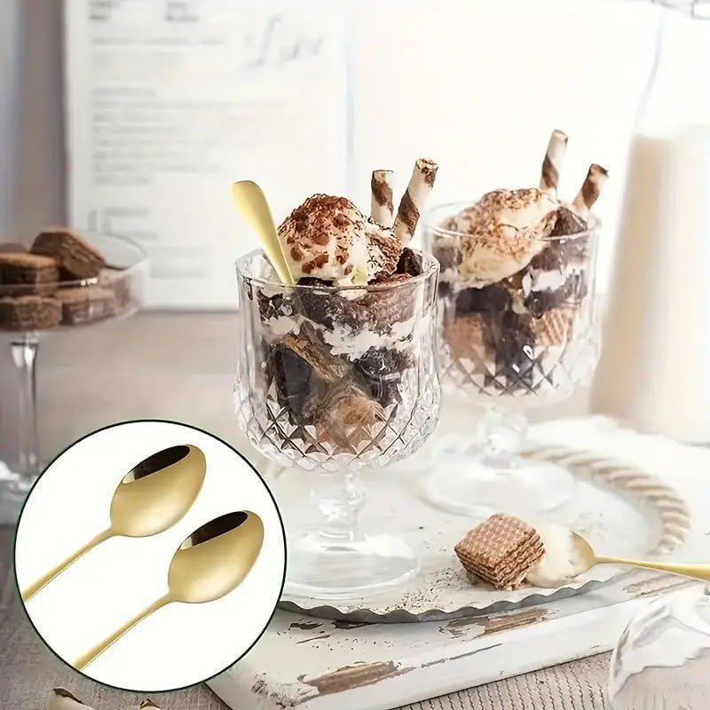 Image of Golden Coffee Spoon (Pack of 6) 15 cm Long Premium Golden Finish Stainless Steel Luxury Tea & Coffee Spoons Dessert, Soup, Daily Use Elegant Gold Tableware with Modern