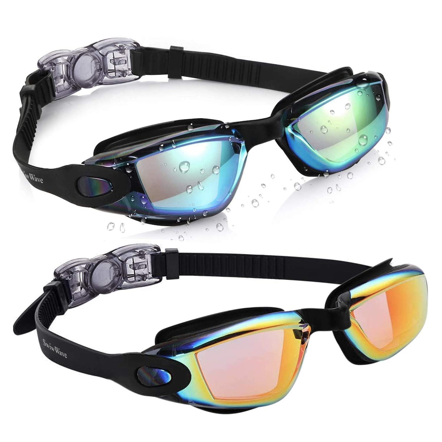 SwiwWave Swimming Goggles 2 Pack for Kids 3-14, No Leak with Storage Case