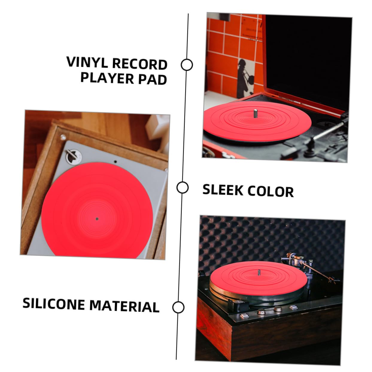 VICASKY Tappetino in Silicone Antistatico Sostituzione Piastra Giradischi 2 Pezzi Protezione Dischi Rosso per Giradischi Vinile