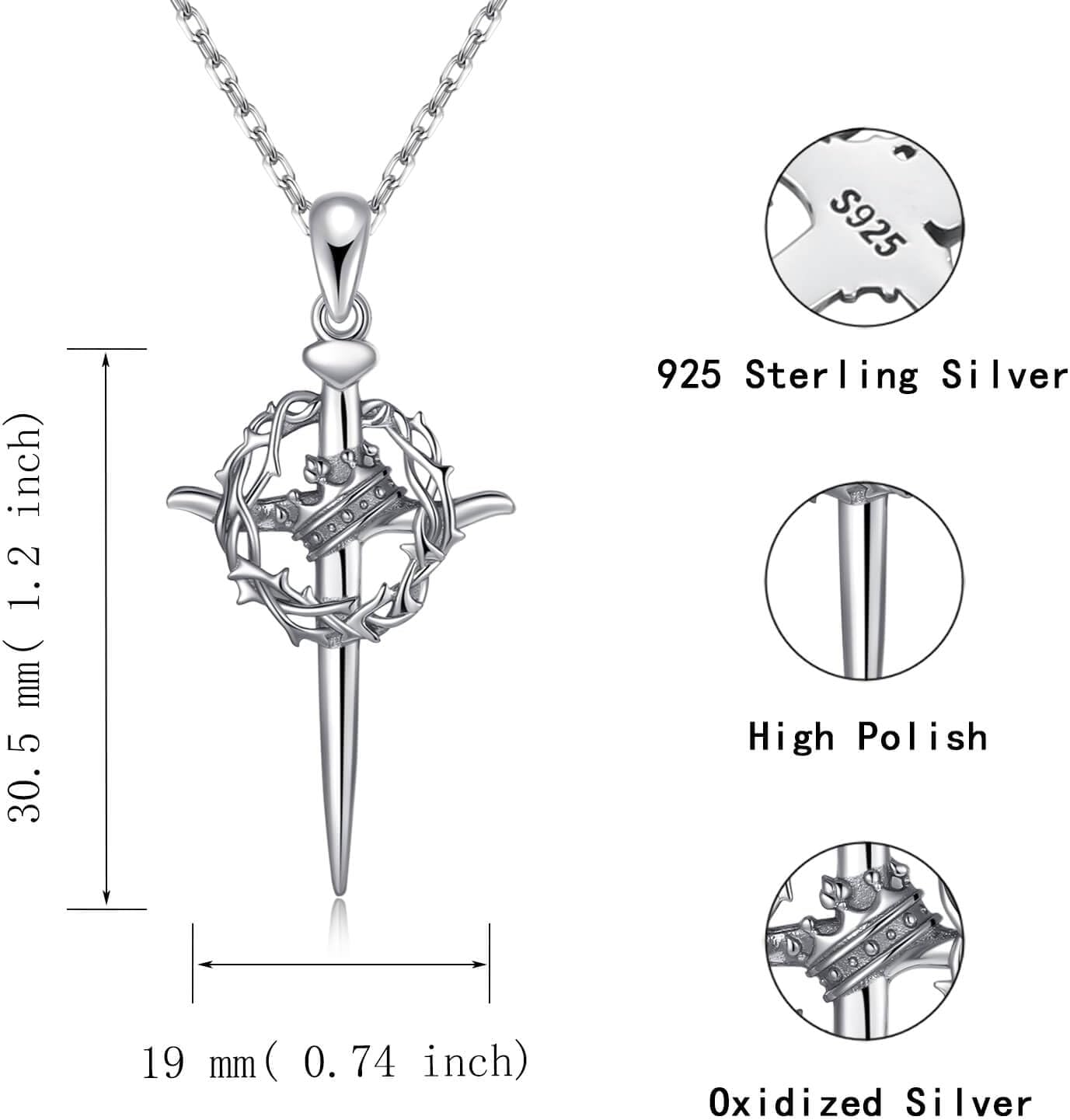 Crown of Thorns Cross Necklaces Sterling Silver Nails Cross Pendant Necklace Christian Crucifix Catholic Jewelry Gifts for Women - Image 7