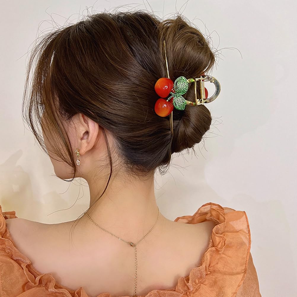 Mipcase Cherry Hair Claw Clip Large Jaw Clip for Women and Girls Thick Fine Hair Styling Barrette for Parties Weddings Everyday Use