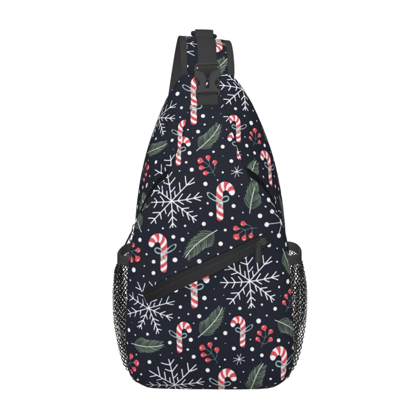 Christmas Crossbody Sling Bag For Women & Men - Adjustable Holiday Pattern With Christmas Candies - Merry Xmas Daypack