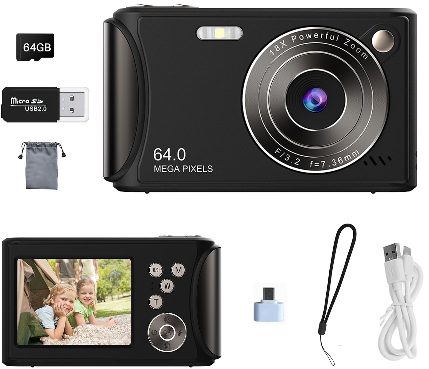 Amazon | デジタルカメラ1080P FHD 64MP、2.4インチLCDスクリーン、18
