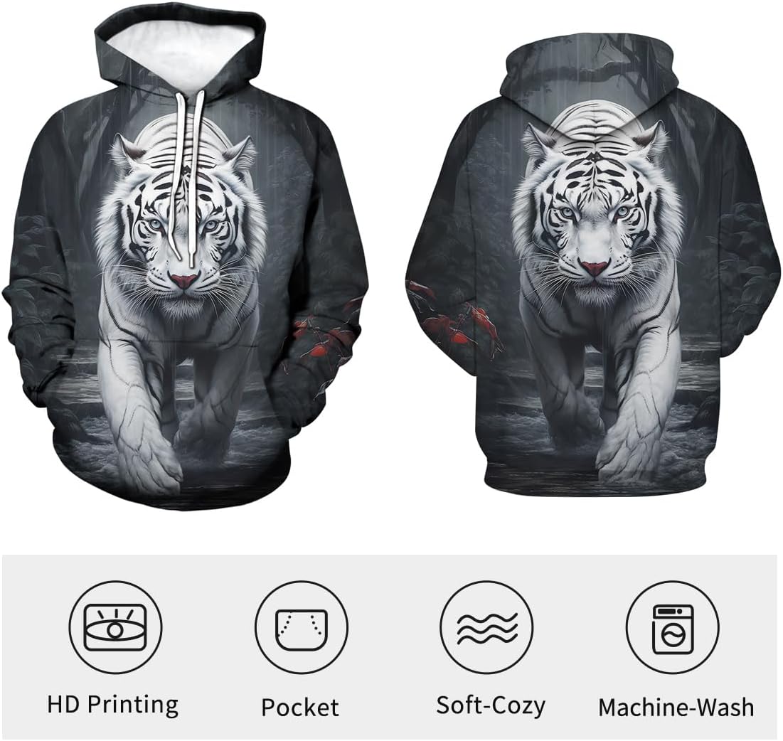 Vintage Spicy Ink Tiger Cool Graphic Hooded Sweatshirts Pullover Gorgeous White Tiger Hoodie Hoodies - Image 4