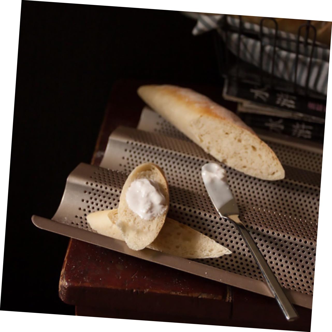 TIDTALEO 2 pièces Moule Baguette Antiadhésif Acier Doré Compartiments Cuisson Uniforme Rapide Lot de Petits Moules pour Français et Italien Fait Maison