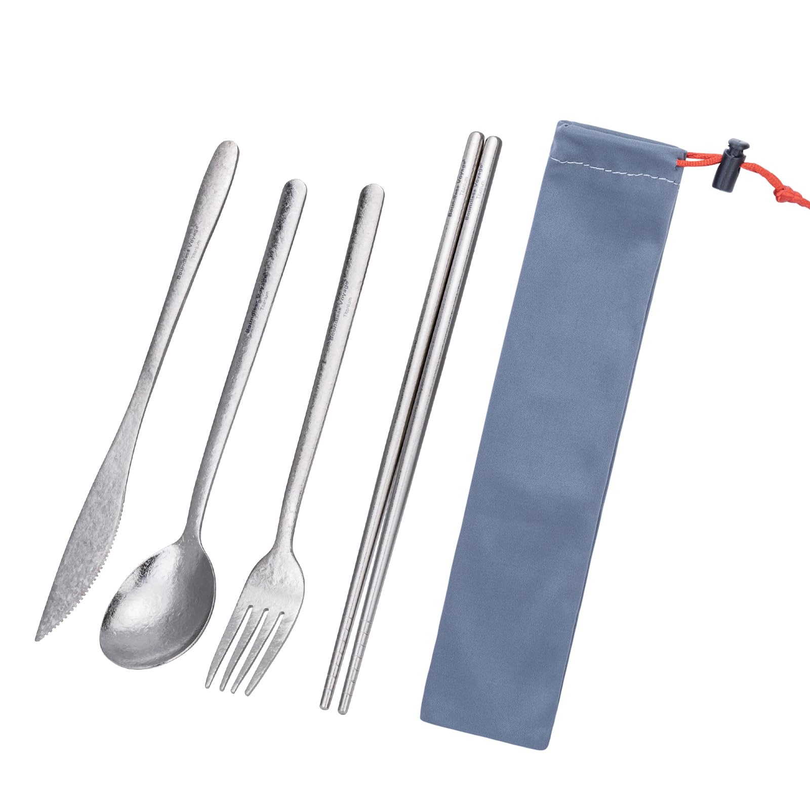 iBasingo Titanium Camping Cutlery Set Travel Utensils, Silver Ti1056T