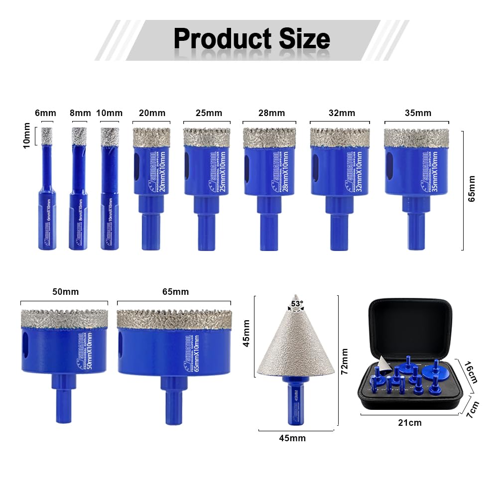 Set Punte Diamantate Per Forare - Granito, Marmo, Piastrelle, Multiple Misure Da 6 A 65 Mm - Foto 2