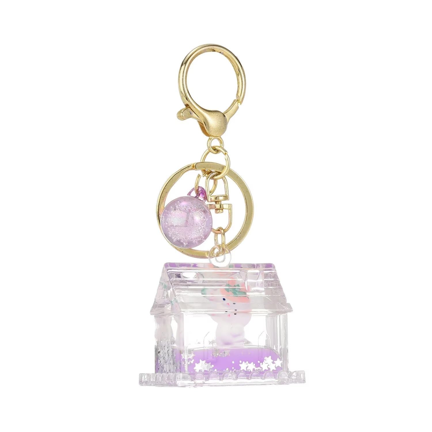 ZDHC Cute House Floating Rabbit Keychain Kawaii Anime Moving Liquid Quicksand Bunny New Home Keyring Car Bag Charm for Girls