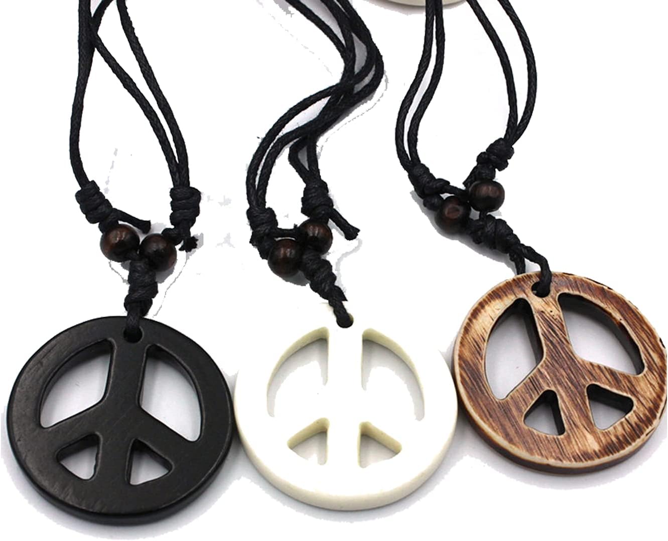 Hippie Dressing Peace Sign Necklace Mens 60s 70s Braided Cord Peace Symbol Party Costume Jewelry