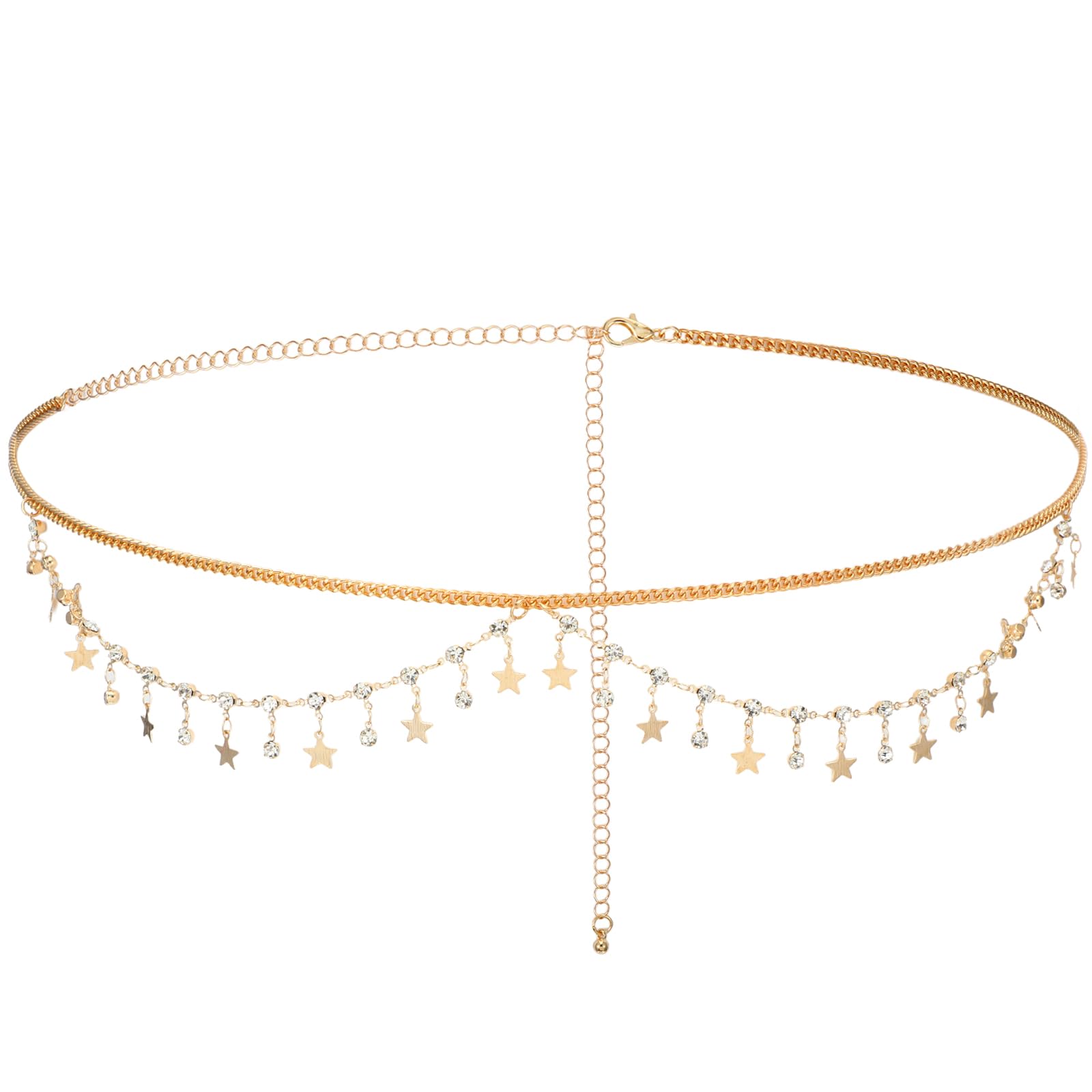 Gold Chain Belt Metal Adjustable Waist Link Belt Elegant Multilayer Skinny Chain Waistband Sun and Moon Decor Belts