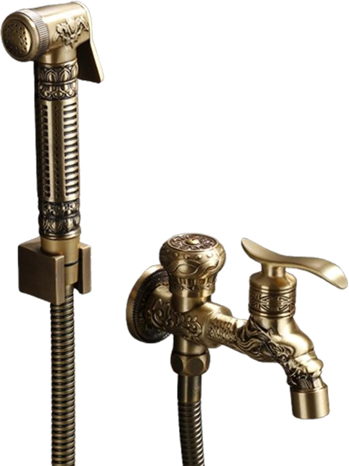 Handheld Bidet Sprayer for Toilet, Vintage Bathroom Bidet Sprayer Set, Adjustable Water Pressure Control, Wall-Mounted Brass Jet Sprayer for Toilet with Tub Spout, Handheld Sprayer and Hose