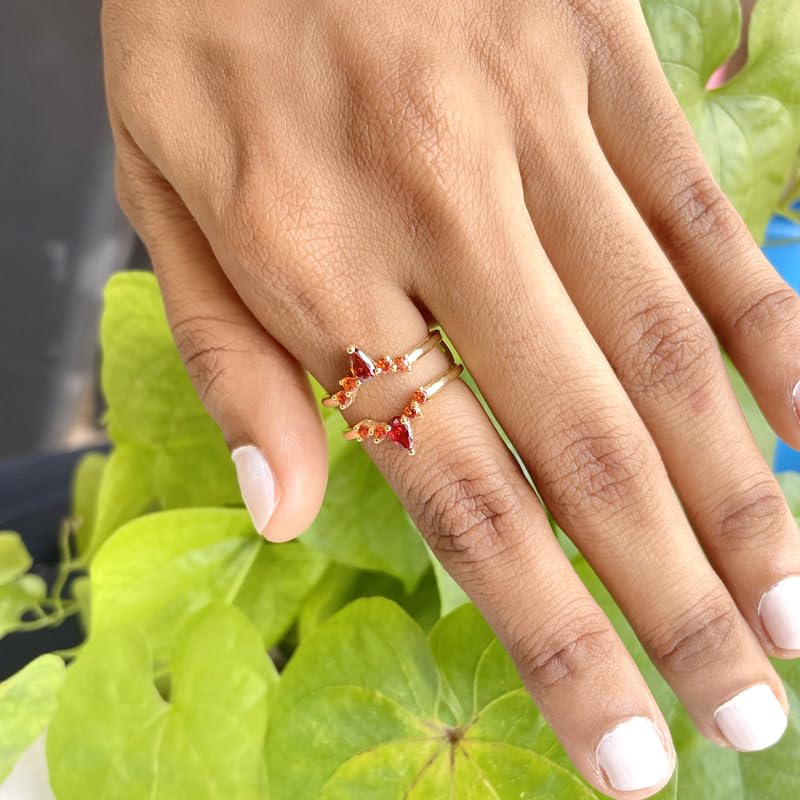 Miniatura 7 de Red Garnet Crown Shaped Enhancer Guard For Women, 14k White Gold Finish Garnet Wrap Ring, Engagement Ring